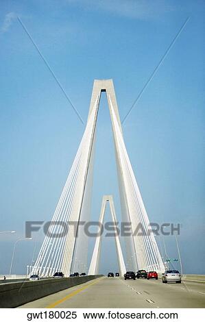 Vehicles moving on a bridge, Cooper River Bridge, Charleston, South Carolina, USA View Large Photo Image Stock Photography - Vehicles moving on a bridge, Cooper River Bridge, Charleston, South Carolina, USA. Fotosearch