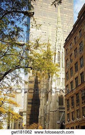 Stock Image - Low angle view of a church, St. Patrick's Cathedral, Manhattan, New York City, New York State, USA. Fotosearch