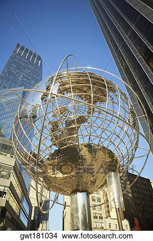Low angle view of a globe at Columbus circle, Manhattan, New York City, New York State, USA View Large Photo Image Picture - Low angle view of a globe at Columbus circle, Manhattan, New York City, New York State, USA. Fotosearch