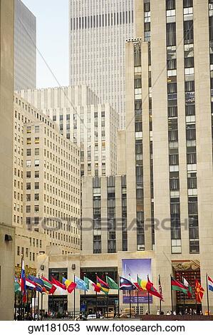 Low angle view of skyscrapers in a city, Rockefeller Center, Manhattan, New York City, New York State, USA View Large Photo Image Stock Image - Low angle view of skyscrapers in a city, Rockefeller Center, Manhattan, New York City, New York State, USA. Fotosearch