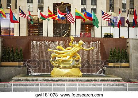 Statue in front of a building, Rockefeller Center, Manhattan, New York City, New York State, USA View Large Photo Image Stock Photo - Statue in front of a building, Rockefeller Center, Manhattan, New York City, New York State, USA. Fotosearch