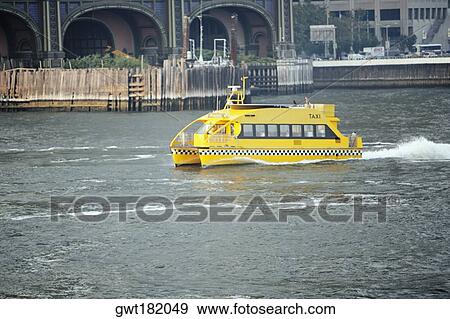 Stock Photo - Motorboat in the sea, New York City, New York State, USA. Fotosearch