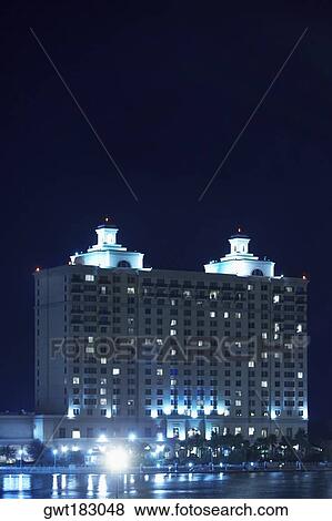 Hotel lit up at night, Westin Savannah Harbor Resort, Savannah, Georgia, USA View Large Photo Image Stock Photo - Hotel lit up at night, Westin Savannah Harbor Resort, Savannah, Georgia, USA. Fotosearch