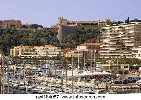 Boats docked at a harbor, Port of Fontvieille, Monte Carlo, Monaco View Large Photo Image Stock Photo - Boats docked at a harbor, Port of Fontvieille, Monte Carlo, Monaco. Fotosearch