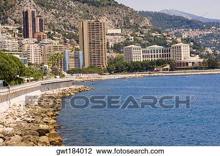 Stock Image - Buildings at the waterfront, Monte Carlo, Monaco. Fotosearch