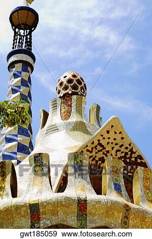 Stock Photo - Low angle view of a building, Parc Guell, Barcelona, Spain. Fotosearch
