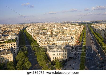 Aerial view of a cityscape, Avenue Des Champs-Elysees, Paris, France View Large Photo Image Stock Photography - Aerial view of a cityscape, Avenue Des Champs-Elysees, Paris, France. Fotosearch