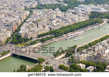 High angle view of a bridge over a river, Seine River, Paris, France View Large Photo Image Stock Photo - High angle view of a bridge over a river, Seine River, Paris, France. Fotosearch