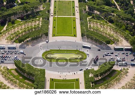 High angle view of a traffic circle, Champ De Mars, Paris, France View Large Photo Image Stock Photograph - High angle view of a traffic circle, Champ De Mars, Paris, France. Fotosearch