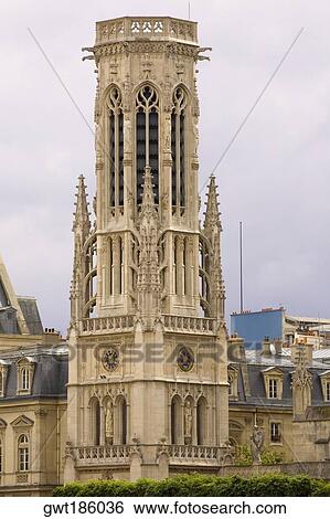 Tower of a church, Paris, France View Large Photo Image Stock Photograph - Tower of a church, Paris, France. Fotosearch