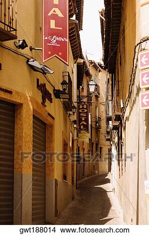 Buildings along an alley, Toledo, Spain View Large Photo Image Picture - Buildings along an alley, Toledo, Spain. Fotosearch