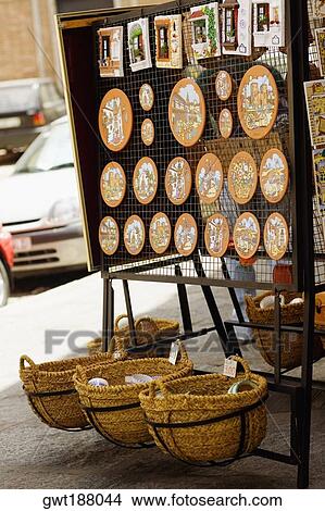 Craft products at a market stall, Toledo, Spain View Large Photo Image Picture - Craft products at a market stall, Toledo, Spain. Fotosearch