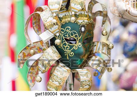 Picture - Close-up of a decorative masquerade mask, Venice, Italy. Fotosearch
