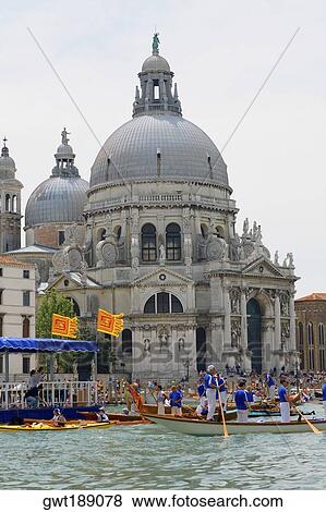Gondolas in front of a church, Regatta Storica, Santa Maria Della Salute, Venice, Italy View Large Photo Image Stock Photo - Gondolas in front of a church, Regatta Storica, Santa Maria Della Salute, Venice, Italy. Fotosearch