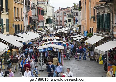Tourists in a street market, Venice, Italy View Large Photo Image Stock Photography - Tourists in a street market, Venice, Italy. Fotosearch