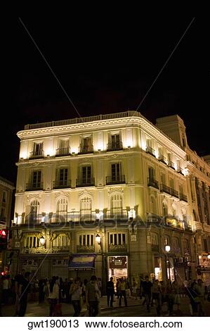 Building lit up at night, Madrid, Spain View Large Photo Image Stock Image - Building lit up at night, Madrid, Spain. Fotosearch