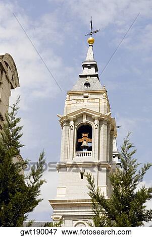 Stock Photo - Low angle view of a bell tower, Madrid, Spain. Fotosearch
