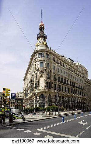 Low angle view of a building along a road, Madrid, Spain View Large Photo Image Stock Photo - Low angle view of a building along a road, Madrid, Spain. Fotosearch