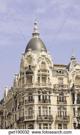 Stock Image - Low angle view of a building, Madrid, Spain. Fotosearch