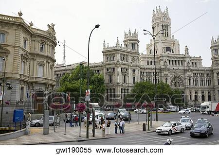Traffic on a road in front of a palace, Palacio de Linares, Palacio De Comunicaciones, Plaza de Cibeles, Madrid, Spain View Large Photo Image Stock Photography - Traffic on a road in front of a palace, Palacio de Linares, Palacio De Comunicaciones, Plaza de Cibeles, Madrid, Spain. Fotosearch