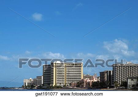 Buildings at the waterfront, Waikiki Beach, Honolulu, Oahu, Hawaii Islands, USA View Large Photo Image Stock Photo - Buildings at the waterfront, Waikiki Beach, Honolulu, Oahu, Hawaii Islands, USA. Fotosearch