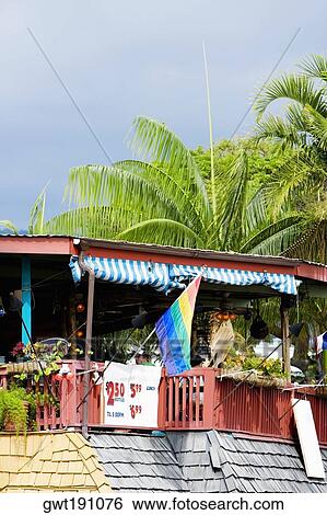 Low angle view of a restaurant, Kailua-Kona, Big Island, Hawaii Islands, USA View Large Photo Image Stock Photograph - Low angle view of a restaurant, Kailua-Kona, Big Island, Hawaii Islands, USA. Fotosearch