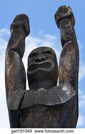 Low angle view of a wooden statue, Ahuena Heiau, Kailua-Kona, Kona, Big Island, Hawaii Islands, USA View Large Photo Image Stock Photo - Low angle view of a wooden statue, Ahuena Heiau, Kailua-Kona, Kona, Big Island, Hawaii Islands, USA. Fotosearch