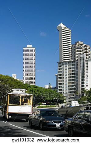 Traffic on the road with skyscrapers in the background, Honolulu, Oahu, Hawaii Islands, USA View Large Photo Image Stock Image - Traffic on the road with skyscrapers in the background, Honolulu, Oahu, Hawaii Islands, USA. Fotosearch