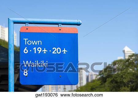 Stock Photograph - Close-up of a signboard in a city, Honolulu, Oahu, Hawaii Islands, USA. Fotosearch