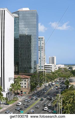 High angle view of traffic on the road, Honolulu, Oahu, Hawaii Islands, USA View Large Photo Image Stock Photo - High angle view of traffic on the road, Honolulu, Oahu, Hawaii Islands, USA. Fotosearch