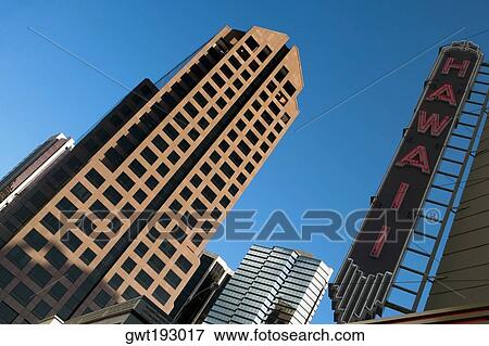 Low angle view of skyscrapers in a city, Honolulu, Oahu, Hawaii Islands, USA View Large Photo Image Stock Photo - Low angle view of skyscrapers in a city, Honolulu, Oahu, Hawaii Islands, USA. Fotosearch