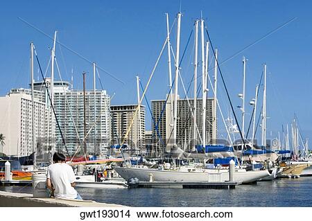 Sailboats docked at a harbor, Honolulu, Oahu, Hawaii Islands, USA View Large Photo Image Picture - Sailboats docked at a harbor, Honolulu, Oahu, Hawaii Islands, USA. Fotosearch