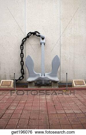 Stock Photograph - Anchor in front of a wall, USS Arizona Memorial, Pearl Harbor, Honolulu, Oahu, Hawaii Islands, USA. Fotosearch