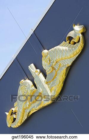 Stock Photography - Close-up of a golden sculpture on the top of a building, Pearl Harbor, Honolulu, Oahu, Hawaii Islands, USA. Fotosearch