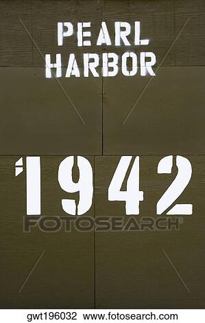 Stock Image - Close-up of a text and numbers written on a wall, Pearl Harbor, Honolulu, Oahu, Hawaii Islands, USA. Fotosearch