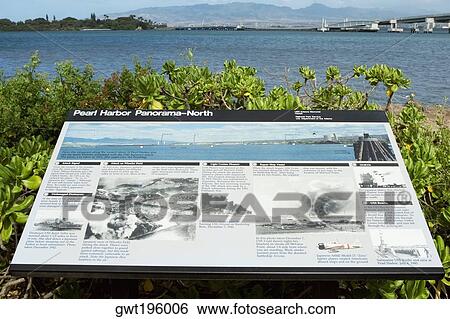 Stock Photograph - Close-up of an information board, Pearl Harbor, Honolulu, Oahu, Hawaii Islands, USA. Fotosearch