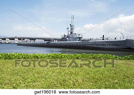 Stock Photo - Military ship in the sea, USS Bowfin, Pearl Harbor, Honolulu, Oahu, Hawaii Islands, USA. Fotosearch