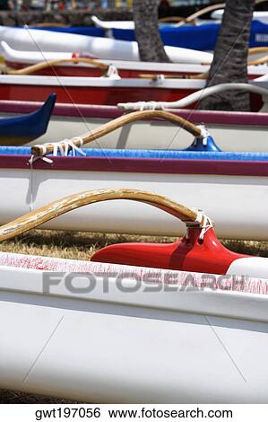Close-up of outriggers, Kona, Big Island, Hawaii Islands, USA View Large Photo Image Stock Photograph - Close-up of outriggers, Kona, Big Island, Hawaii Islands, USA. Fotosearch