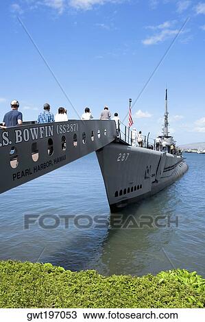 Group of people boarding on a military ship, USS Bowfin, Pearl Harbor, Honolulu, Oahu, Hawaii Islands, USA View Large Photo Image Stock Image - Group of people boarding on a military ship, USS Bowfin, Pearl Harbor, Honolulu, Oahu, Hawaii Islands, USA. Fotosearch