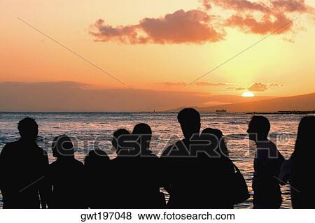 Group of people looking at a view on the beach, Waikiki Beach, Honolulu, Oahu, Hawaii Islands, USA View Large Photo Image Stock Photo - Group of people looking at a view on the beach, Waikiki Beach, Honolulu, Oahu, Hawaii Islands, USA. Fotosearch