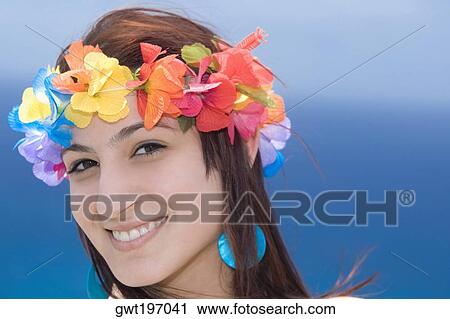 Portrait of a young woman wearing lei and smiling, Diamond Head, Waikiki Beach, Honolulu, Oahu, Hawaii Islands, USA View Large Photo Image Stock Image - Portrait of a young woman wearing lei and smiling, Diamond Head, Waikiki Beach, Honolulu, Oahu, Hawaii Islands, USA. Fotosearch