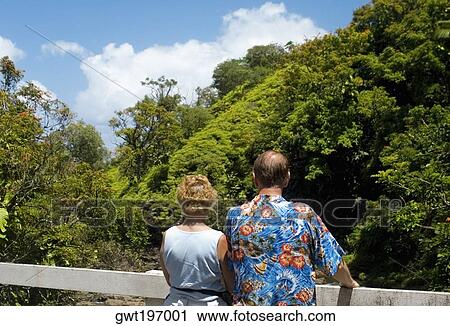 Rear view of a man and a woman looking at a view, Onemea Bay, Big Island, Hawaii Islands, USA View Large Photo Image Stock Image - Rear view of a man and a woman looking at a view, Onemea Bay, Big Island, Hawaii Islands, USA. Fotosearch
