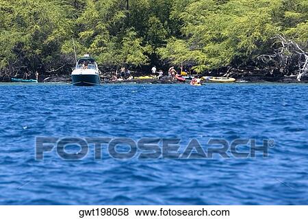 Group of people at the coast, Captain Cook's Monument, Kealakekua Bay, Kona Coast, Big Island, Hawaii islands, USA View Large Photo Image Stock Photo - Group of people at the coast, Captain Cook's Monument, Kealakekua Bay, Kona Coast, Big Island, Hawaii islands, USA. Fotosearch