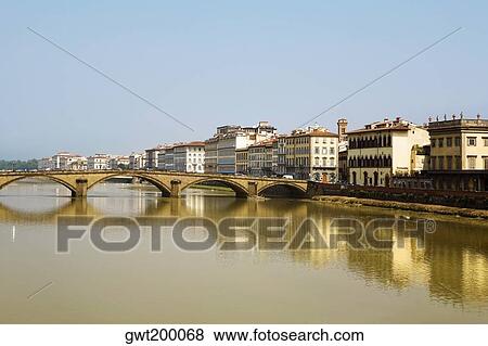 Stock Photo - Bridge over a river, Ponte Alle Grazie, Arno River, Florence, Tuscany, Italy. Fotosearch