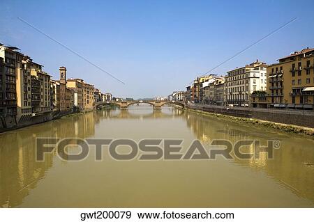 Stock Photo - Bridge over a river, Ponte Alle Grazie, Arno River, Florence, Tuscany, Italy. Fotosearch