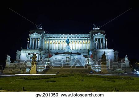 Facade of a building lit up at night, Vittorio Emanuele Monument, Piazza Venezia, Rome, Italy View Large Photo Image Stock Image - Facade of a building lit up at night, Vittorio Emanuele Monument, Piazza Venezia, Rome, Italy. Fotosearch