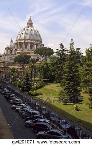 Stock Image - Garden in front of a church, St. Peter's Square, St. Peter's Basilica, Vatican, Rome, Italy. Fotosearch