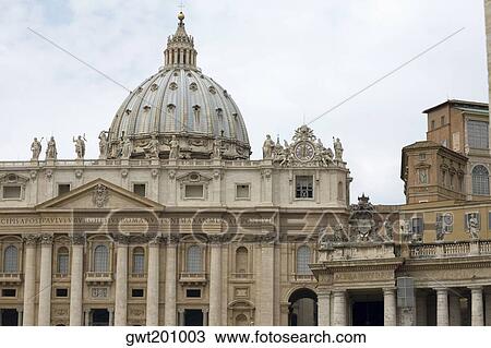Stock Image - Statues on the wall of a church, St. Peter's Square, St. Peter's Basilica, Vatican, Rome, Italy. Fotosearch