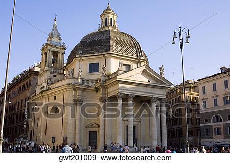 Tourists in front of a church, Santa Maria Di Montesanto, Piazza Del Popolo, Rome, Italy View Large Photo Image Stock Photo - Tourists in front of a church, Santa Maria Di Montesanto, Piazza Del Popolo, Rome, Italy. Fotosearch