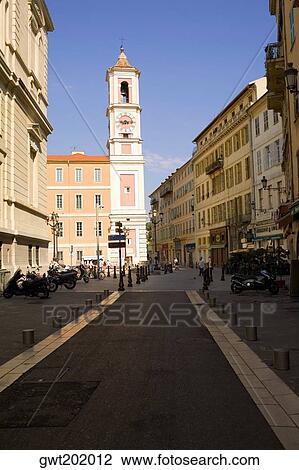 Low angle view of bell tower of a church, Nice, France View Large Photo Image Stock Image - Low angle view of bell tower of a church, Nice, France. Fotosearch